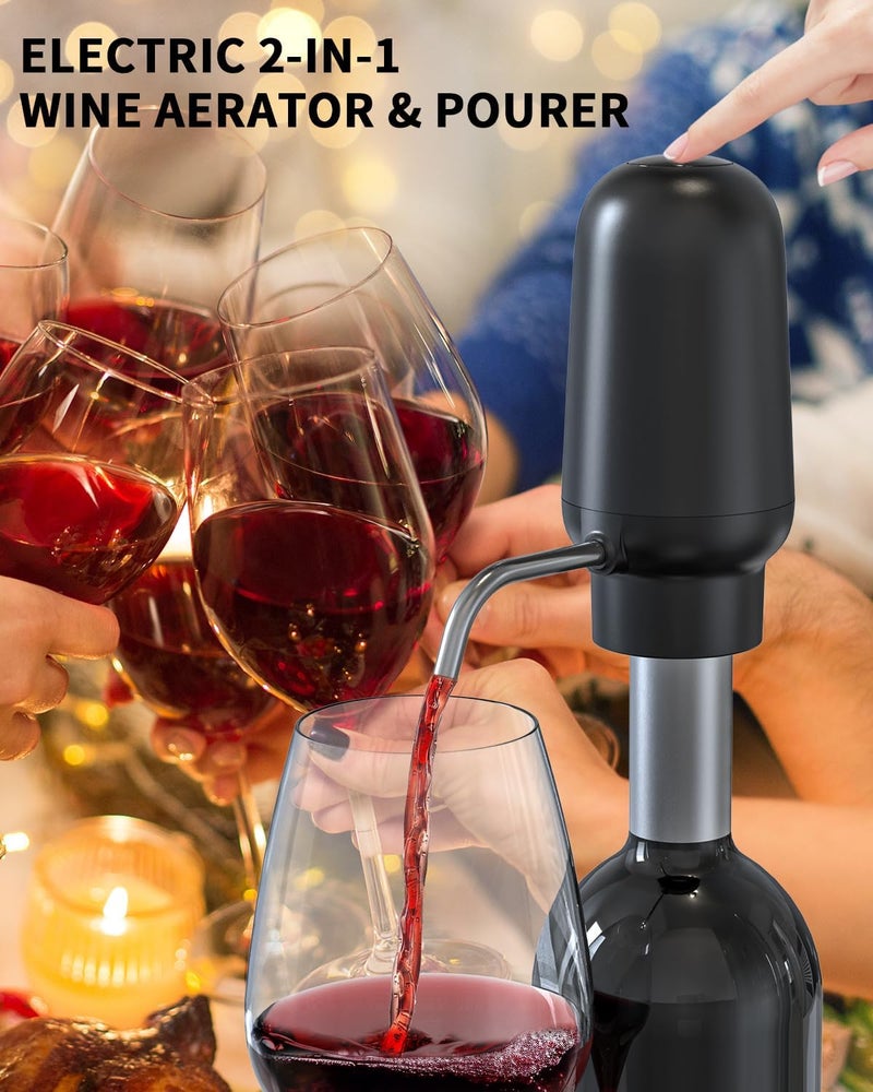 CircleJoy Electric Wine Bottle Opener Set Rechargeable 5-in-1 Wine Set with Foil Cutter, Electric Wine Opener, Electric 2in-1 Wine Aerator & Pourer, Electric Vacuum Wine Stopper, Black Silver - Image 5